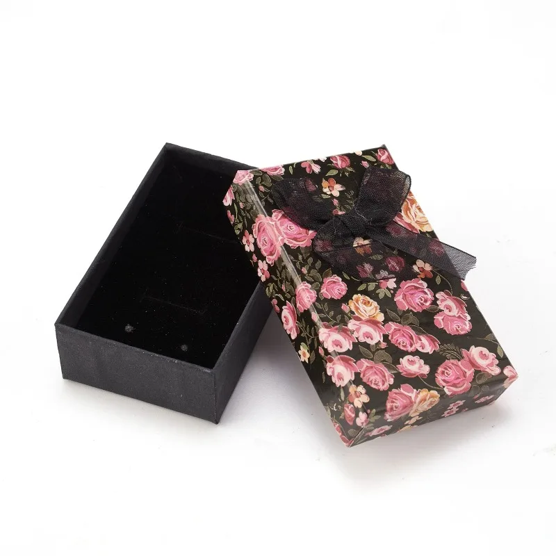 24pcs Cardboard Jewelry Gift Boxes Floral Pattern Bowknot Display Packaging Storage Case Organizer for Necklace Ring Earring Box