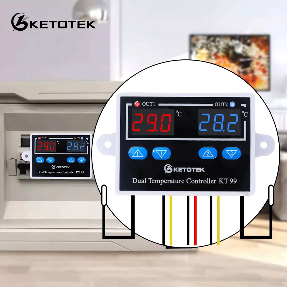Digital Thermostat Regulator KT99 AC 220V 12V 24V 10A Direct Output Microcomputer Temperature Controller Switch NTC/K Sensor
