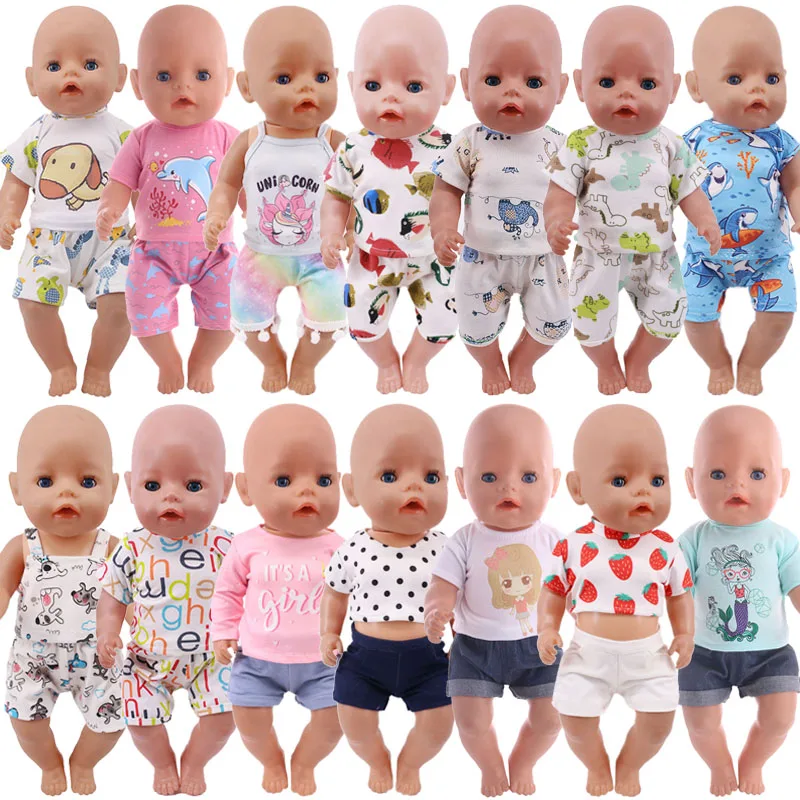 43cm Doll Clothes for 18 Inch Reborn Baby New Born Doll Clothes 2Pcs/Set Shirts+Pants Unicorn Duck Whale Dogs Clothes Toy Gift