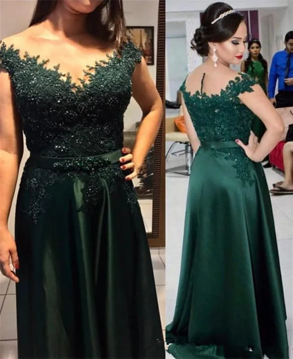 2019 Stunning Long Formal Mother of the Bride Dresses vestido de madrinha Sheer Neck Beaded Lace Appliques Evening Prom Gowns