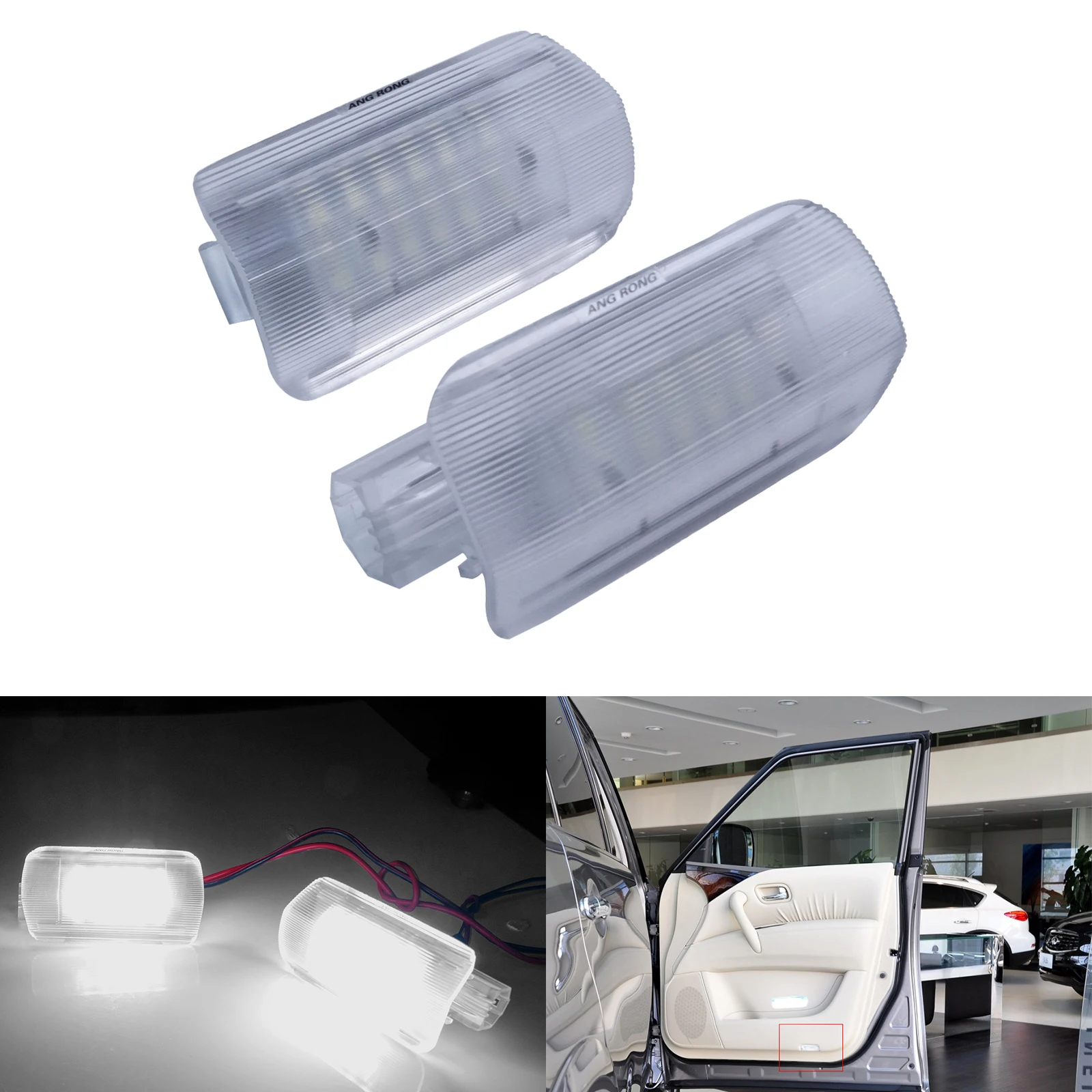 ANGRONG 2X White LED Side Door Step Courtesy Light For Infiniti Q50 QX56 QX50 FX35 G25 G37