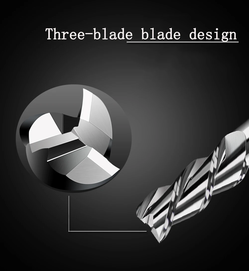 Fräser mit Legierungsbeschichtung aus Wolframstahl für Aluminium-CNC-Bearbeitung, 3-Klingen-Schaftfräser, Top-Fräser, Holzfräser – Detail 5