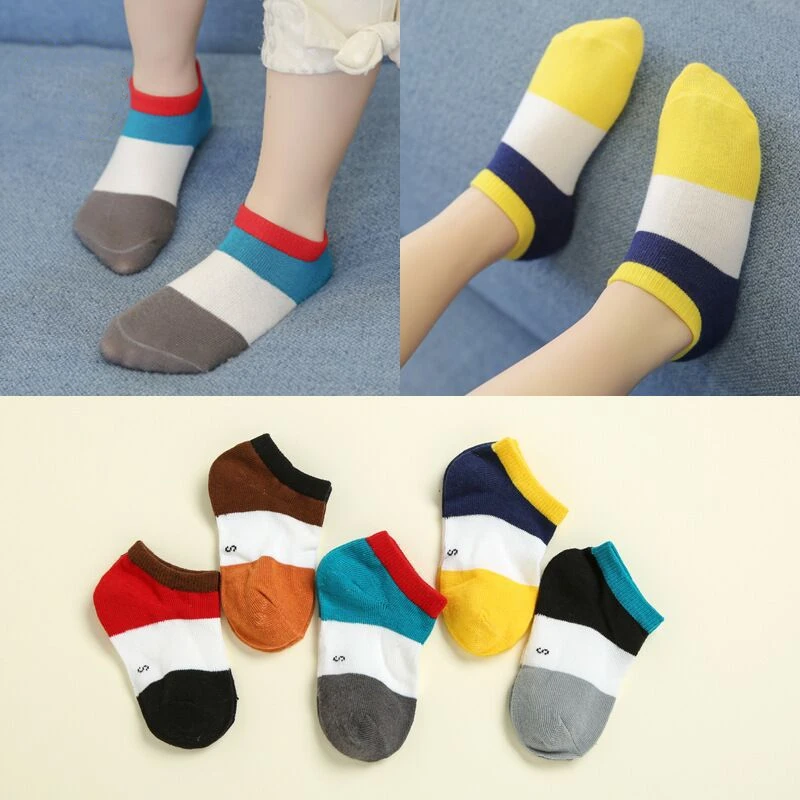 1 Pair Lytwtw's Cotton Spring Autumn Baby Girls Kids Socks Children Warm Boys Striped Candy Color Rainbow Kids Teenage Slippers