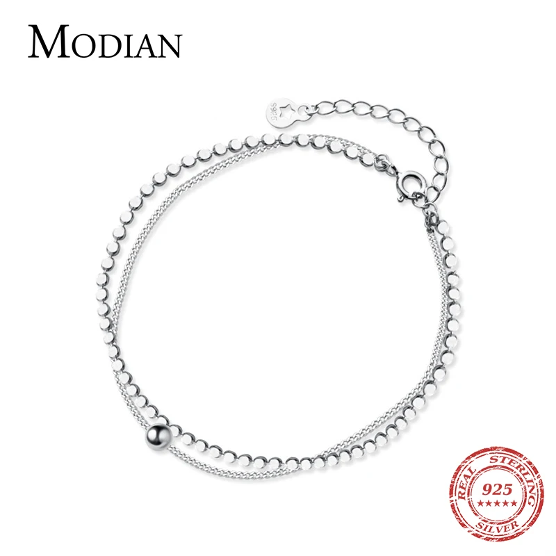 Modian Trendy Irregular Sequins Little Balls Bracelet for Women 925 Sterling Silver Simple Double Layer Chain Fine Jewelry Gift