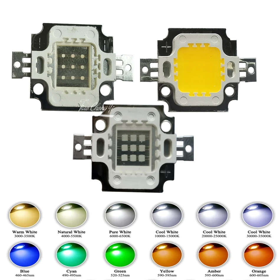 High Power LED Chip 10W Natural Cool Warm White 3000K 4000K 6000K Red Green Blue UV IR COB SMD Light Beads For 10 W Floodlight