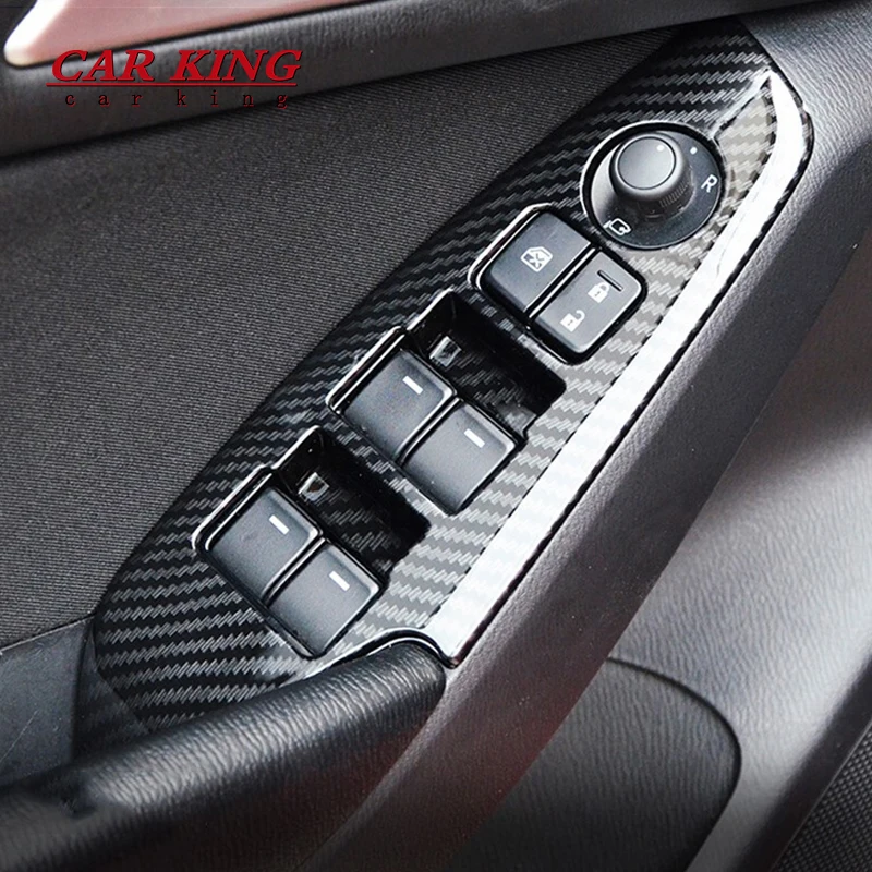 

ABS Carbon fiber Car Door Window glass Lift Control Switch Panel Cover Trim Styling for Mazda 3 Axela 2017 2018 Accessories 4PCS