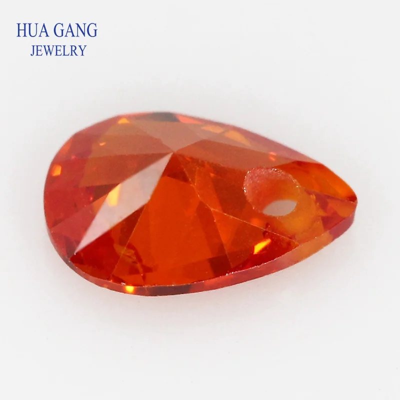 Single Hole AAAAA Pear Shape Brilliant Orange Cubic Zirconia Stone For Jewelry Making 4x6~15x20mm High Quality CZ