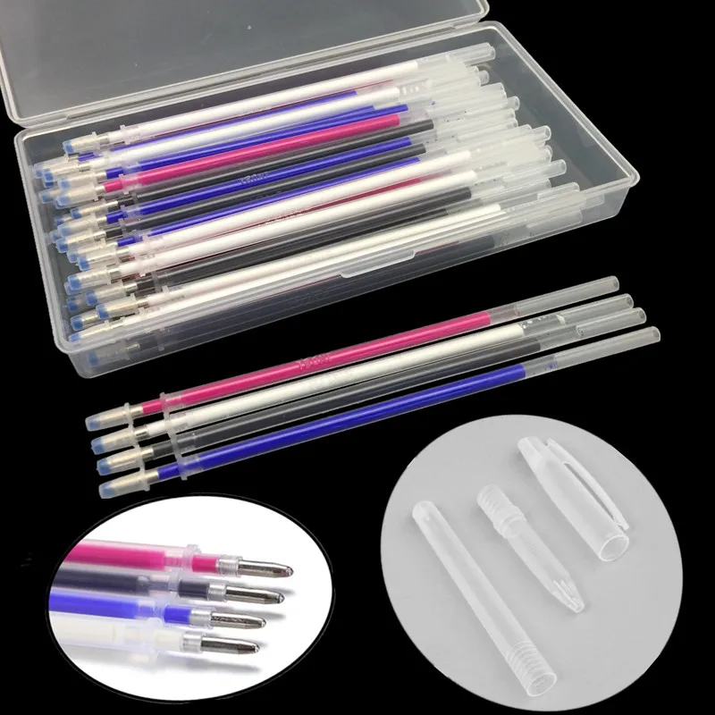 40Pc Fabric Marker Heat Erasable Pen with a Storage Box High Temperature Disappearing Pen Refill For Dressmaking Craft Tailoring