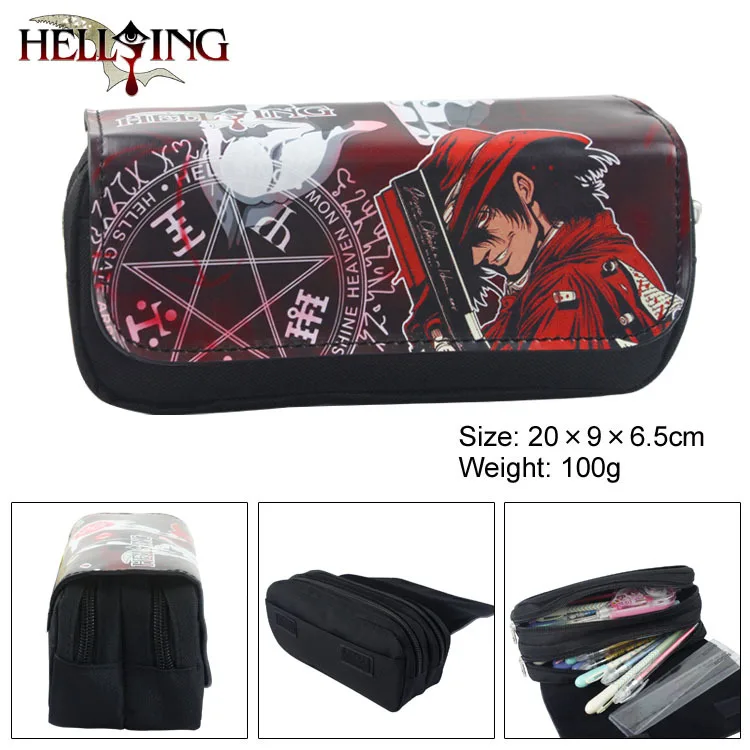 anime hellsing dupla camada grande capacidade case lapis oxford lona caixa de lapis escola escritorio caneta bolsa 01