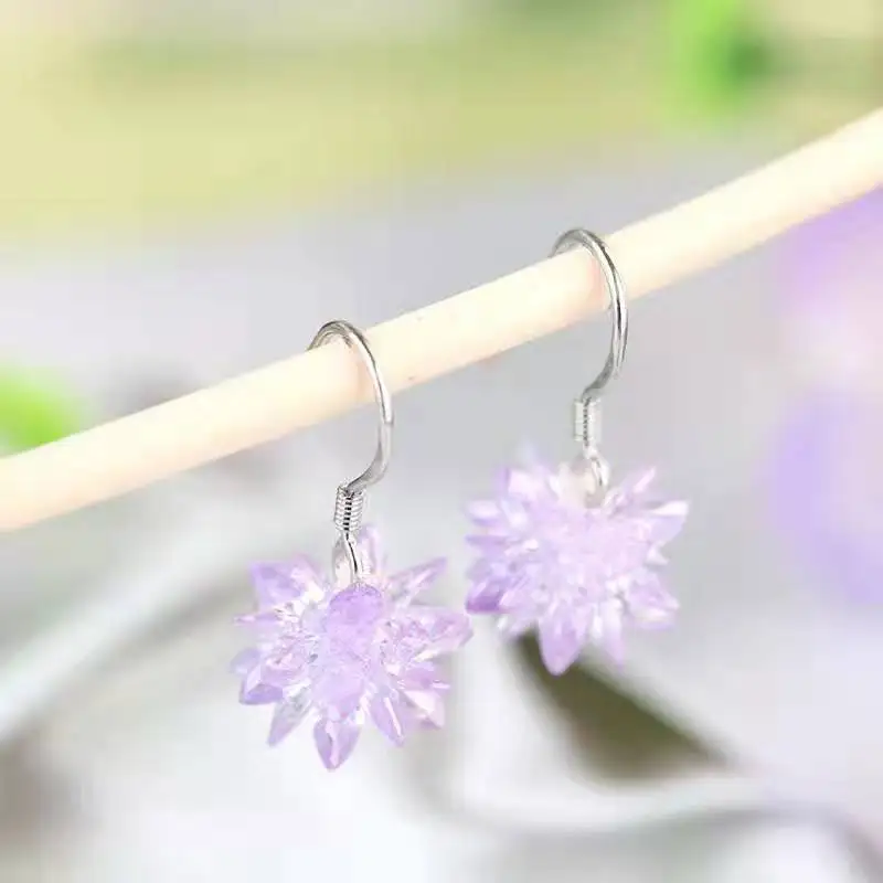 Earrings 2021 Trend Ice Flower Fairy Grunge New Pattern Snowflake Crystal Temperament Long Hanging Earrings Jewelry-Accessories