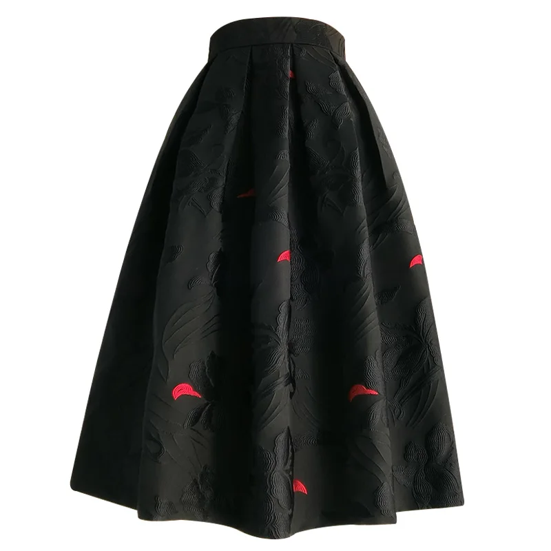 Spring autumn vintage Jacquard embroidered ball gown skirt women high waist knee length skirt 