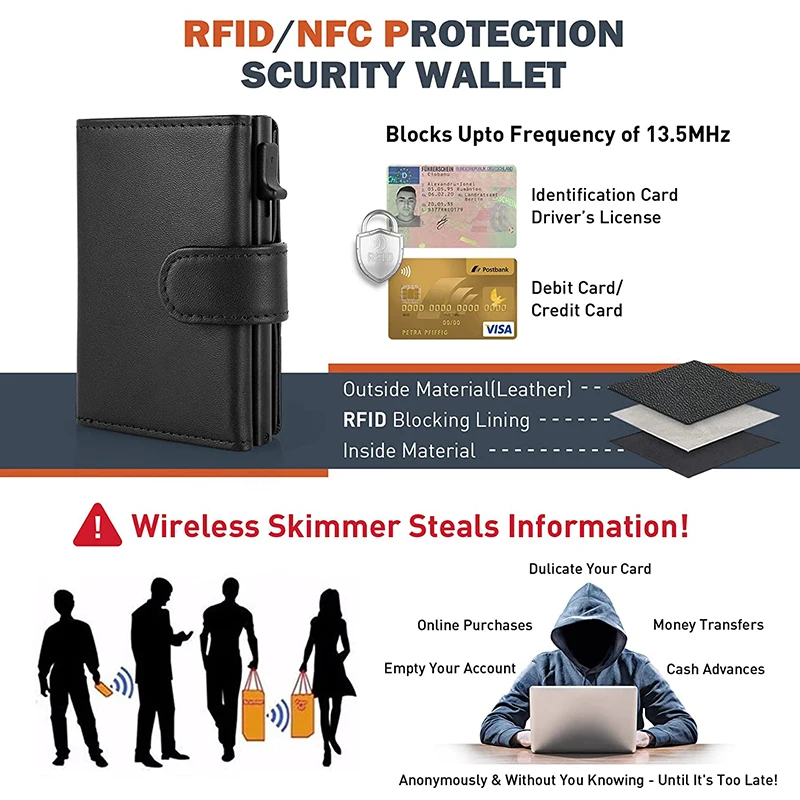 กล่องโลหะป้องกันสัญญาณ RFID แบบมินิมอลขนาดเล็กบางใส่บัตรพร้อมกระเป๋าใส่เหรียญกระเป๋าสตางค์ใส่บัตรออกแบบโลโก้ได้ตามต้องการ