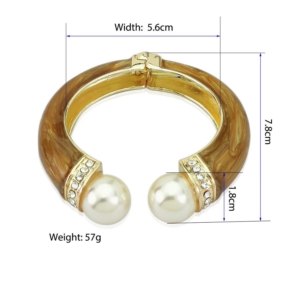 Imitation Pearl Cuff Bracelets Women Luxury Charm Oil-spot Glaze Statement Bangles Gold Color Alloy Jewelry Accessories 2022