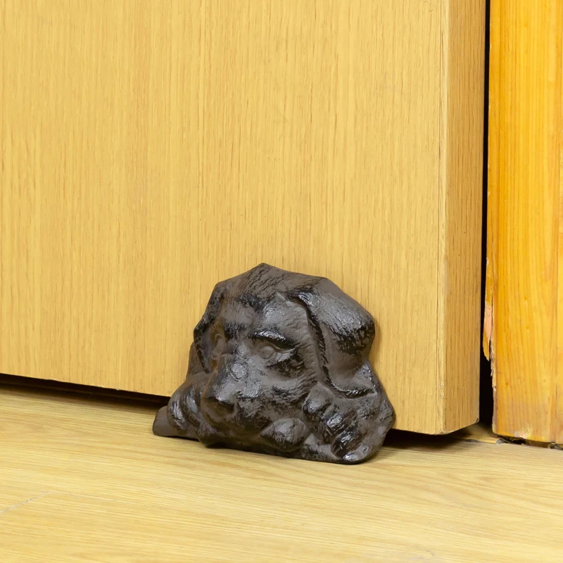 Vintage Black Dog Head Cast Iron Door Stop Hollow Face Down Dog Head Metal Animal Figurines Home Garden Decor Door Stop Statue