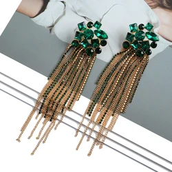 Fashion Metal Chain Inlay Colorful Rhinestone Tassel Dangle Earrings For Women Elegant Luxury Ear Accessories Irregular Jewelry