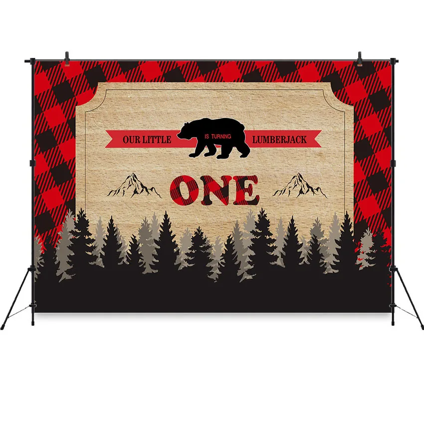 Buffalo Plaid Lumberjack Photography Background Boy Wild One First Birthday Party Decorations Banner Woodland Photo Backdrops