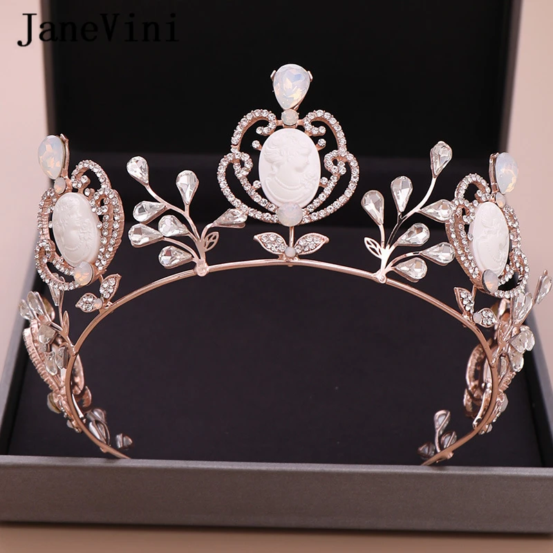 

JaneVini Elegant Gold/White Princess Wedding Tiaras Simulated Rhinestone Jewelry Diadem Bridal Crowns Wedding Hair Accessories