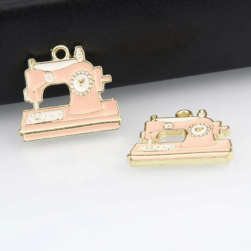 5pcs Gold Color 21x18.5mm Enamel Sewing Machine Charms Dressmaker Tool Pendant Fit DIY Handmade Jewelry Making Finding Supplies