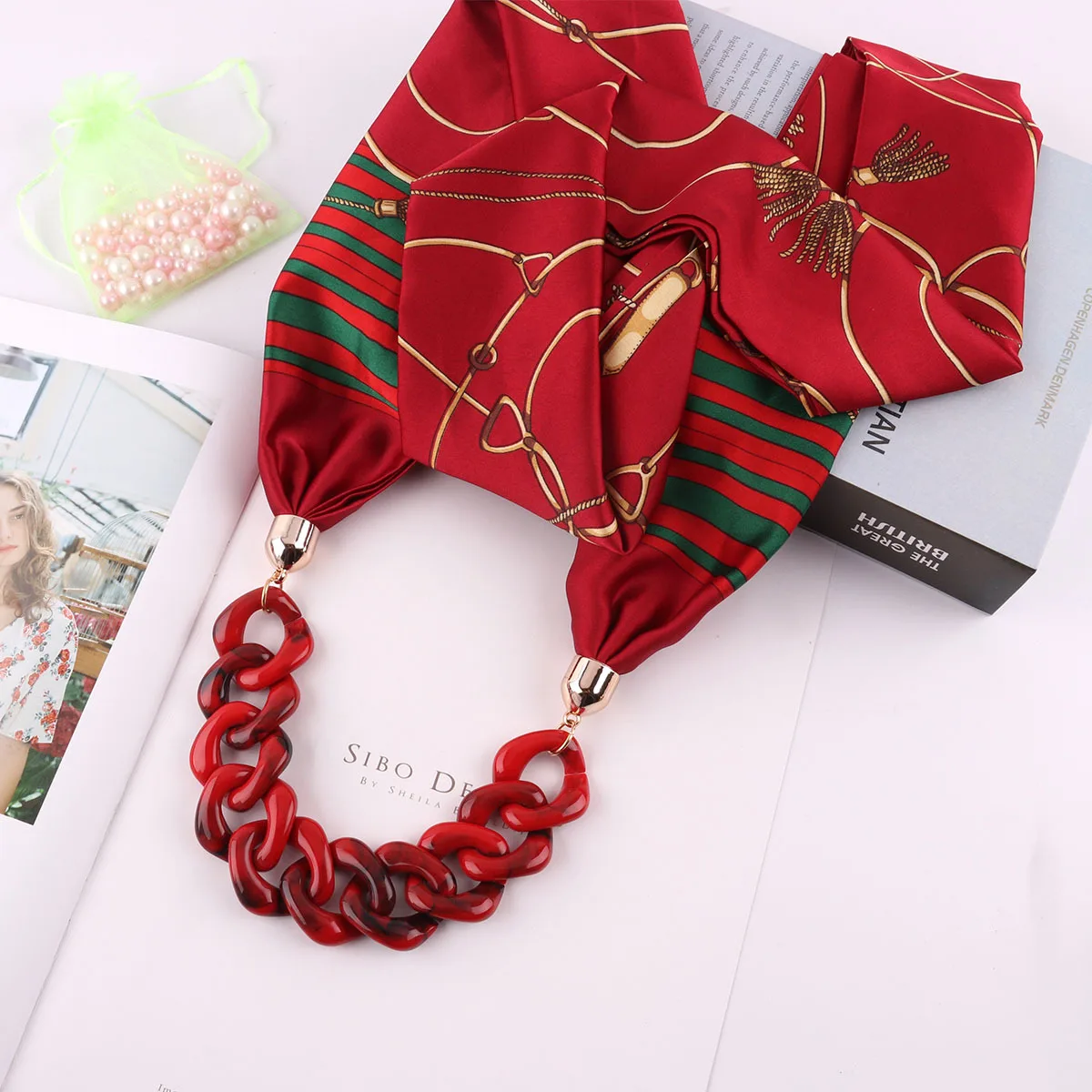 European American Fashion Silk Scarf Pendant Necklace Decoration Ring Scarf National Scarves Foulard Femme Accessories Scarf