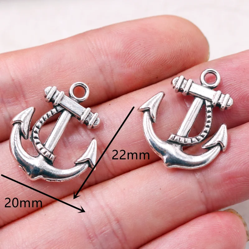 20pcs Silver Plated Sailor Anchor Pendants Retro Bracelet Earrings Metal Accessories DIY Charms Jewelry Crafts Making A2284