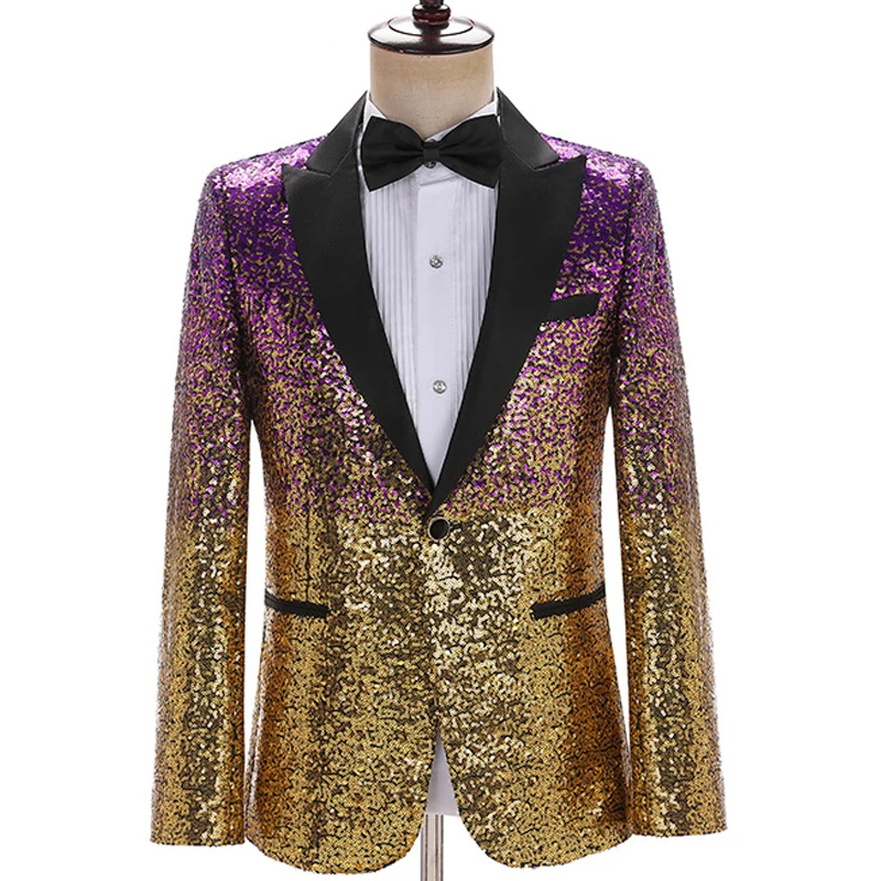 Gradient Sequin Blazer Jacket Men Stage Party Mens Suit Jackets Dress Performance Mens Blazer Wedding Singer Party Costume Homme