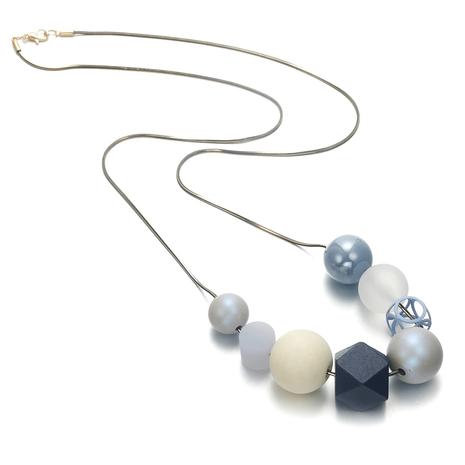 Acrylic Beads Long Necklace for Women Wood Beaded Sweater Necklaces & Pendants Statement Necklace Collar Women's  Jewelry MX063