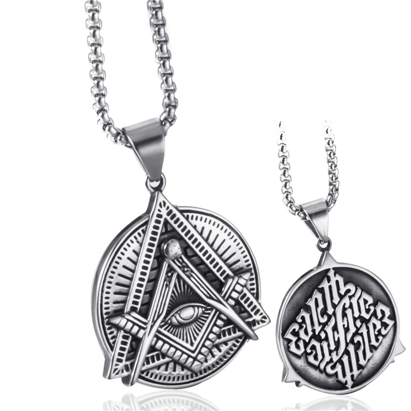 

Elfasio Freemason Symbol Masonic Necklace for Men Illuminati All Seeing Eye/Eye of Gold Both Sided Stainless Steel Pendant