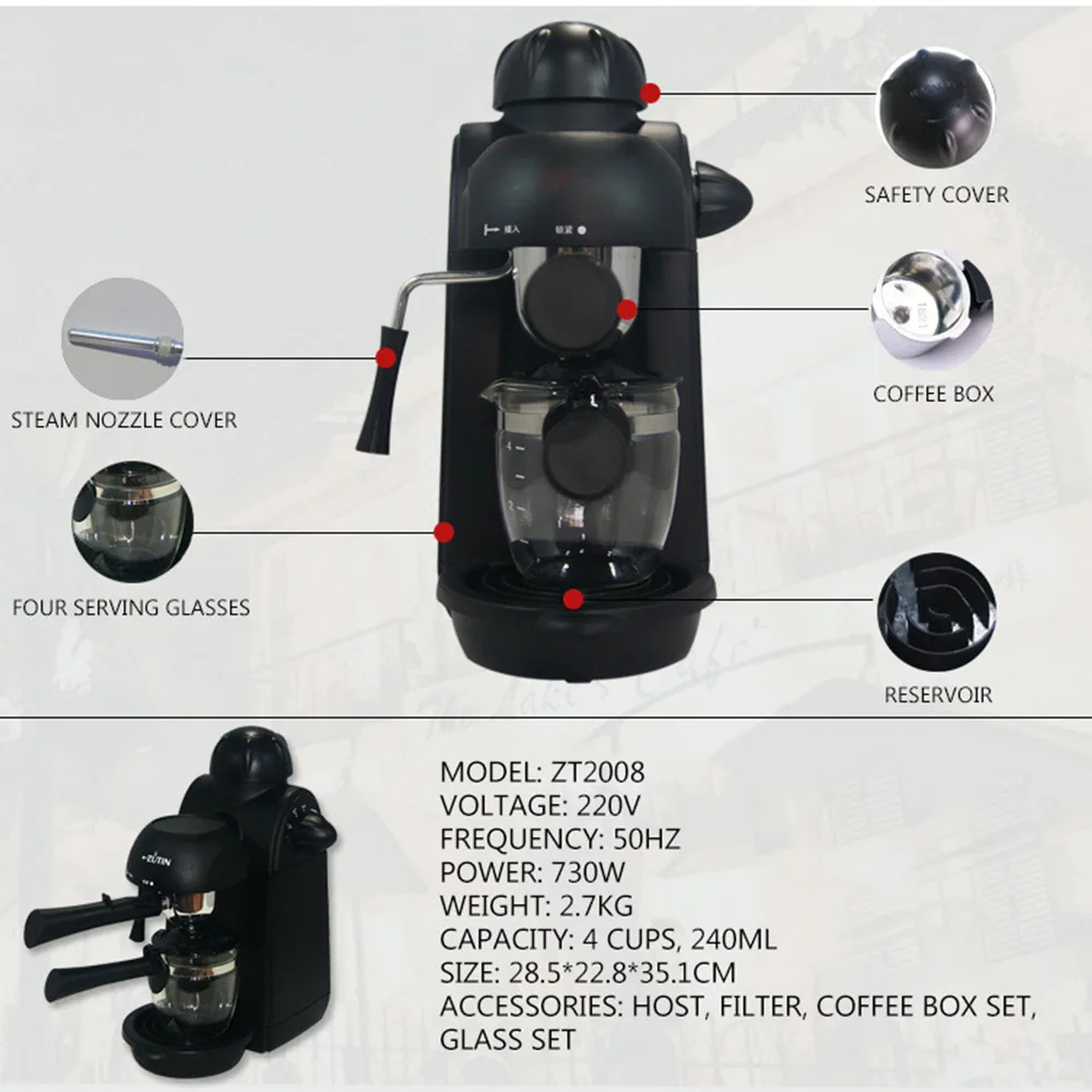 Italian Semi-Automatic Coffee Machine Milk Frother Household Mini Semi-Automatic Freshly Ground Small Steam Milk Froth