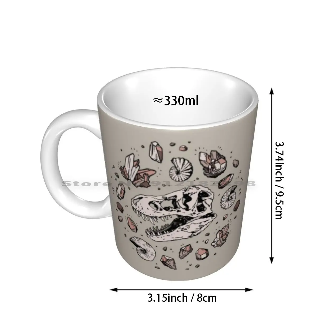 Geo-Rex Vortex | Rose Quartz | Dinosaur Skull Art Ceramic Mugs Coffee Cups Milk Tea Mug T Rex Rex Tyrannosaurus Mineral Skull