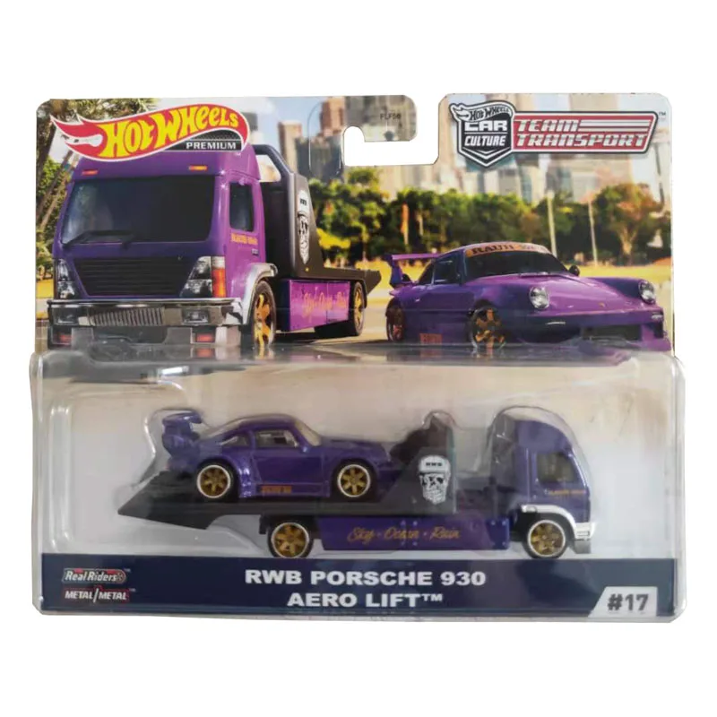 Carro original hot wheels carro de transporte com equipe cultural, brinquedos para meninos, trailer, caminhão, carro de liga