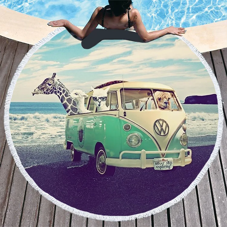 Microfiber Summer Landscape Beach Towel Outdoor Swimming Fitness Quick-drying Absorbent Bath Towel Round Yoga Gym Mat Decoration