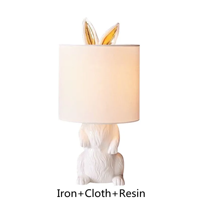FAIRY Resin Table Lamp Modern Creative White Rabbit Lampshade LED Desk Light for Home Living Room