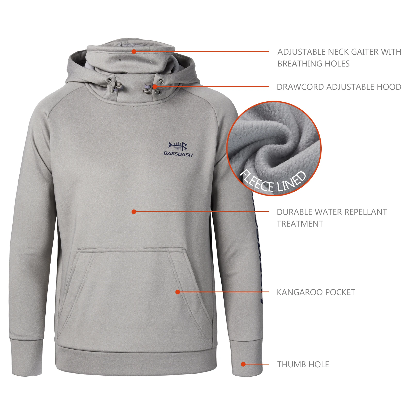 Bassdash inverno juventude velo hoodie com máscara para pesca resistente à água criança moletom ao ar livre manter quente fs18y