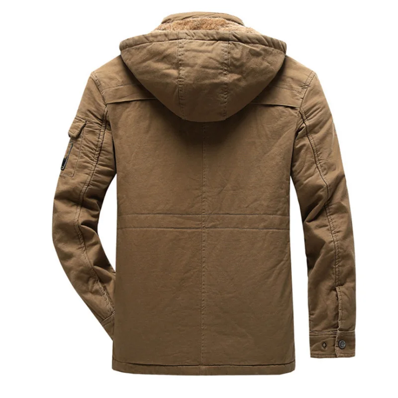 Autumn Winter 100%Cotton jackets Men Casual Thicken Warm Coats Khaki/Army Green Hooded Jacket Mid Long Windproof Men's Clothing