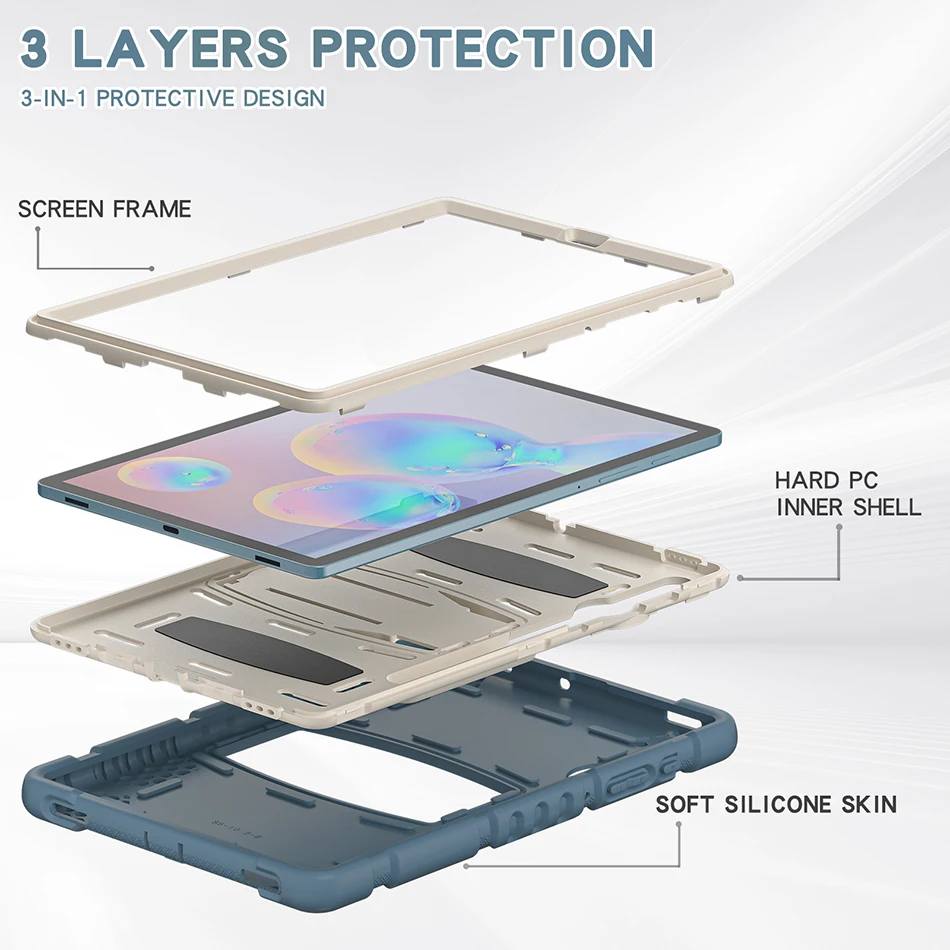 Coque de protection en Silicone à trois couches pour Samsung Galaxy Tab S6 10.5, T860, T865, antichoc, avec fente pour crayon et support