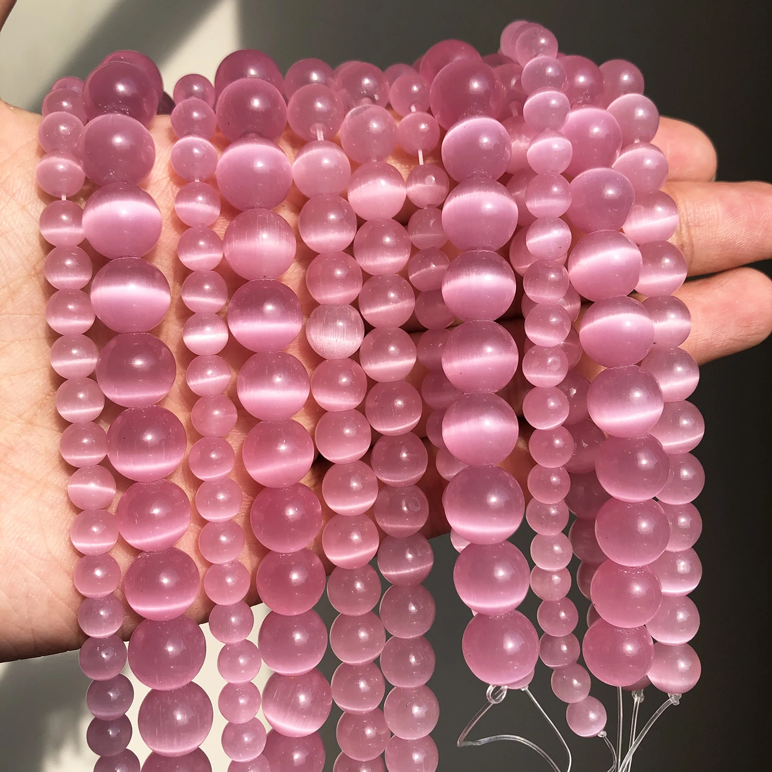 Pink Color Cat Eye Opal Beads Natural Stone Glass Loose Beads for Jewelry Making DIY Bracelets Accessories 15\'\' 4 6 8 10 12mm