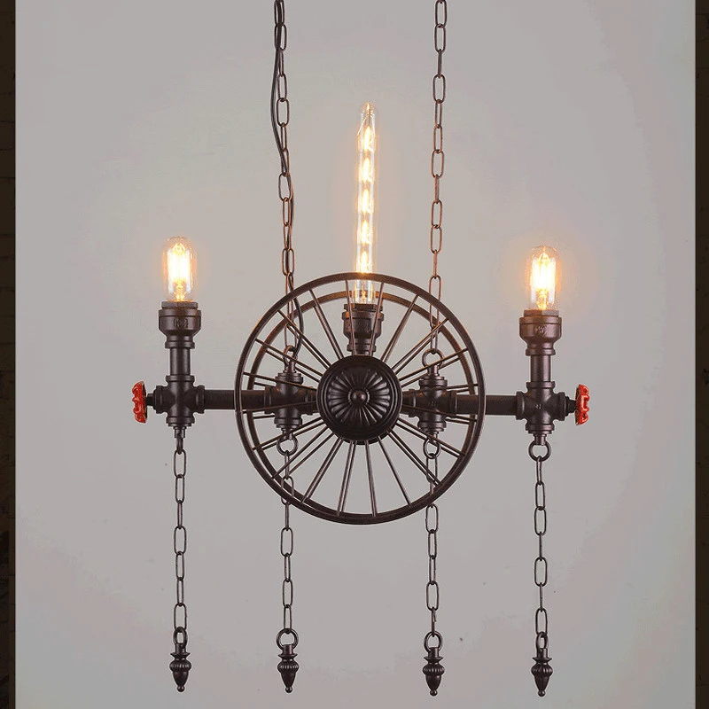 

Industrial Retro Metal Pendant Lamp Creative Loft Style Wheel Decoration Pipe Light Restaurant Cafe Bar Light Free Shipping