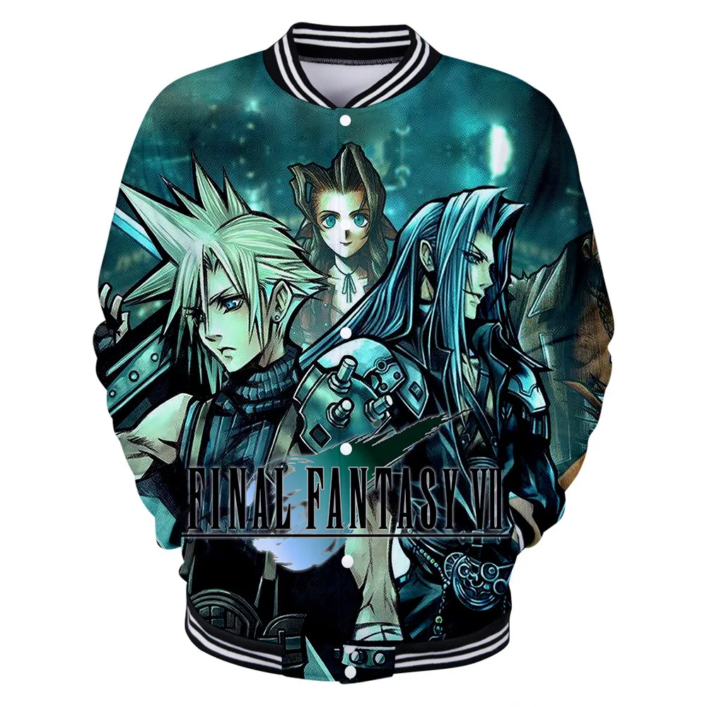 Final Fantasy VII 3D Print Baseball Jacket Men Bomber Jacket Outerwear Cloud Strife College Baseball Uniform Cosplay Costume