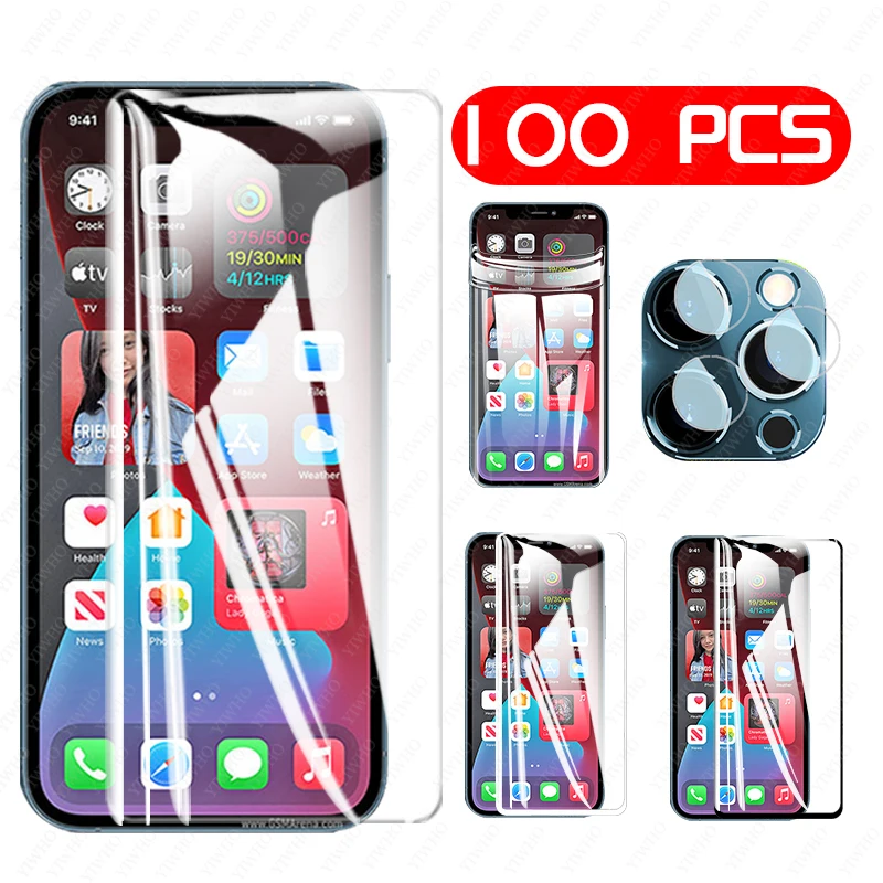 

100/10PCS HD/Black/White/Hydrogel Tempered Glass on For Iphone 11 12 PRO MAX Screen Protector X XR XS MAX 6 7 8 Plus Lens Glass