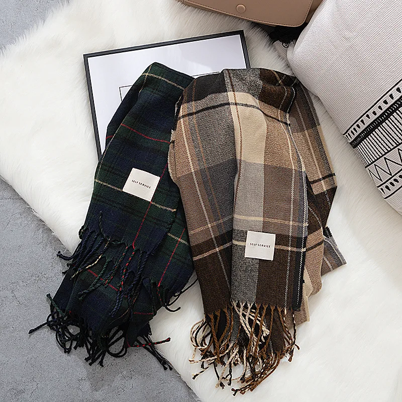 Luxury Plaid Scarf Winter Warm Cashmere Women Long Bandana Pashmina Female Scarves Tassel Shawl And Wraps 2024 Design Foulard