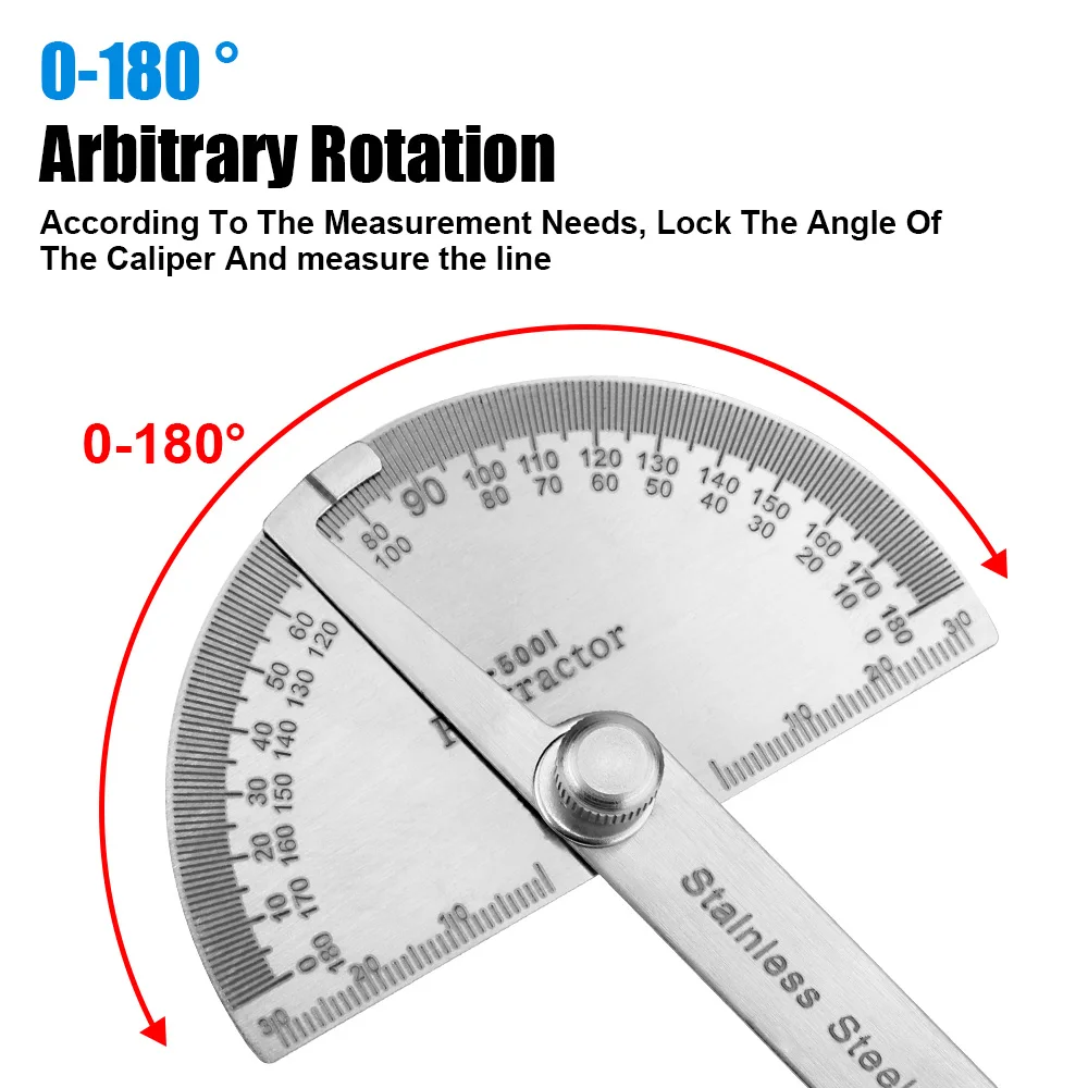 Rotary Measuring Ruler 180 Degree Protractor Goniometer Angle Ruler Stainless Steel Woodworking Tools Metal Angle Finder