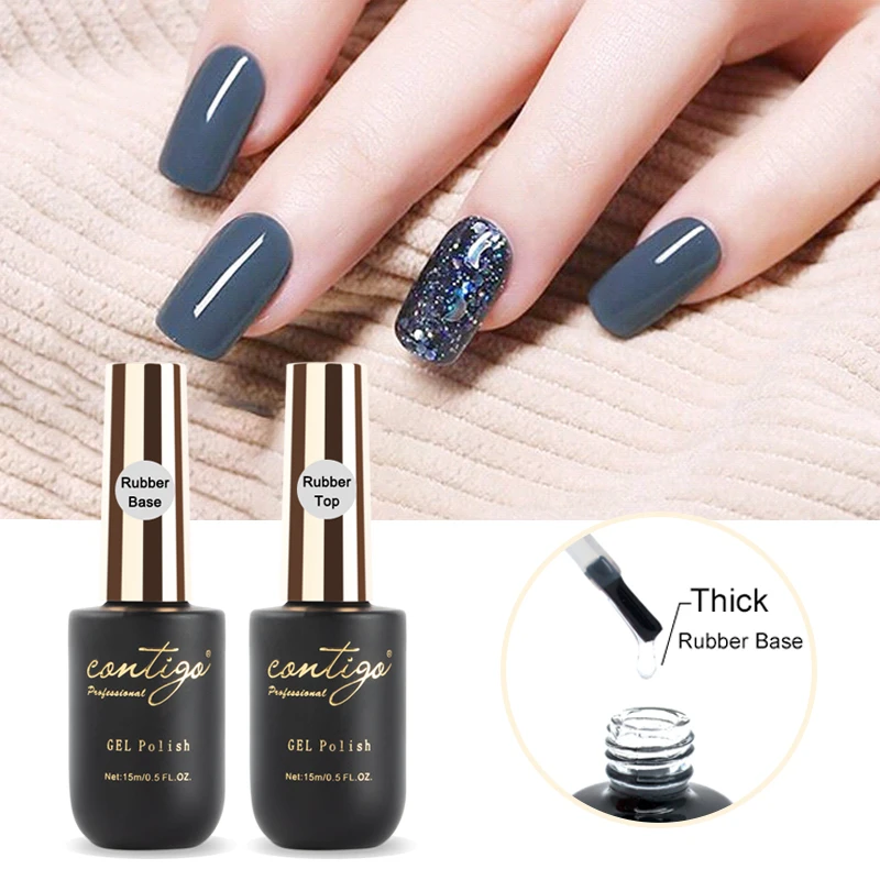 Contigo Latest 15ml Rubber Base and Top Thick Nail Base Coat Soak off UV Gel Varnish Semi-permanent Gellak For Nails Art Big Gel