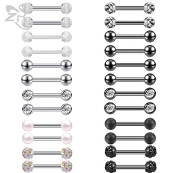ZS 5-12pcs/lot 14G CZ Crystal Tongue Ring Set Stainless Steel Barbell Stud Piercing Acrylic Ear Helix Tragus Nipple Piercings