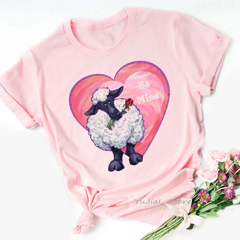 

Sheep Valentine'S Day Graphic Print Tshirts Women Clothes 2024 Funny Love T Shirt Femme Harajuku Shirt Summer Tops Tee Shirt