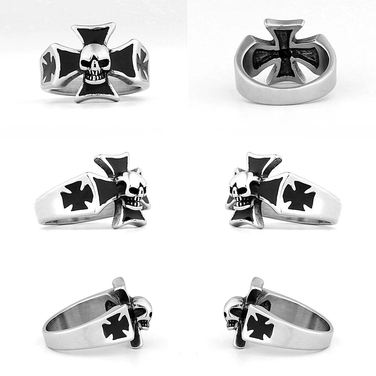 Titanium Steel Soldier Retro Cross Ring Men\'s Favorite Personality Skull Punk Jewelry European Street Fashion Jewelry Wholesale