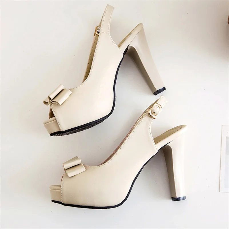 ANNYMOLI High Heels Women Pumps Buckle Platform Spike High Heel Slingbacks Shoes Bow Peep Toe Party Shoes Female Plus Size 33-43