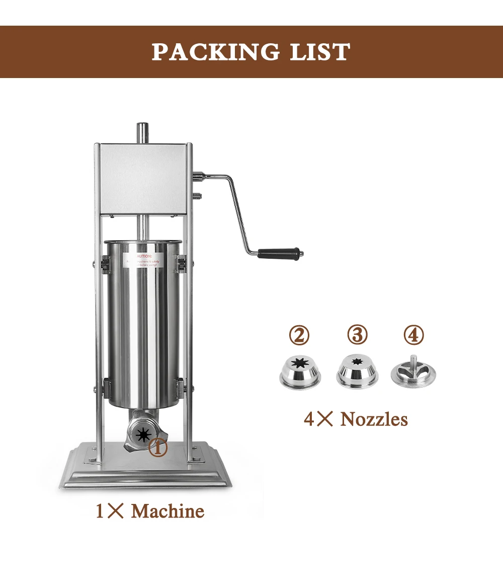 Manual 5L 7L Spanish Churros Maker Machine Jam Dispenser Stainless Steel Vertical Device for Fritters with 4 Batter Nozzle Molds