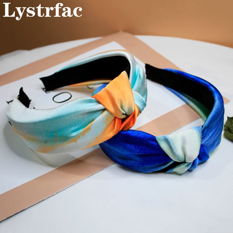 Lystrfac Tie dye Hairband for Women Fashion Gradient Color Wide Knot Headband Girls Hair Loop Female Hair Accessories