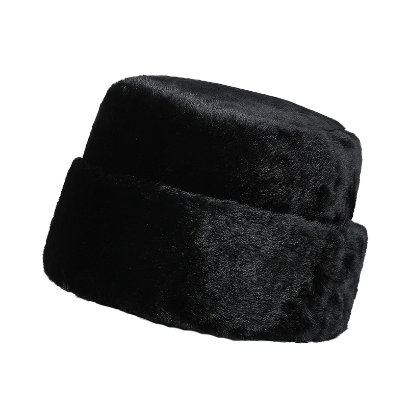 New Russian Men\'s Winter Hat Middle-aged Faux Mink Hair Thickened Flat Top Beanie Landlord Warm Earflap Pullover Freeshipping