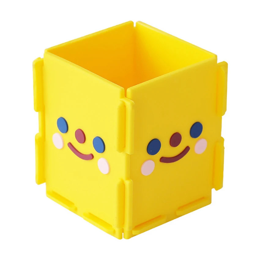 Creative DIY Pen Holder Cute Smiley Desk Storage Box Pen Holders, Office Stationery Organizer Stand Case, Makeup Brush Container